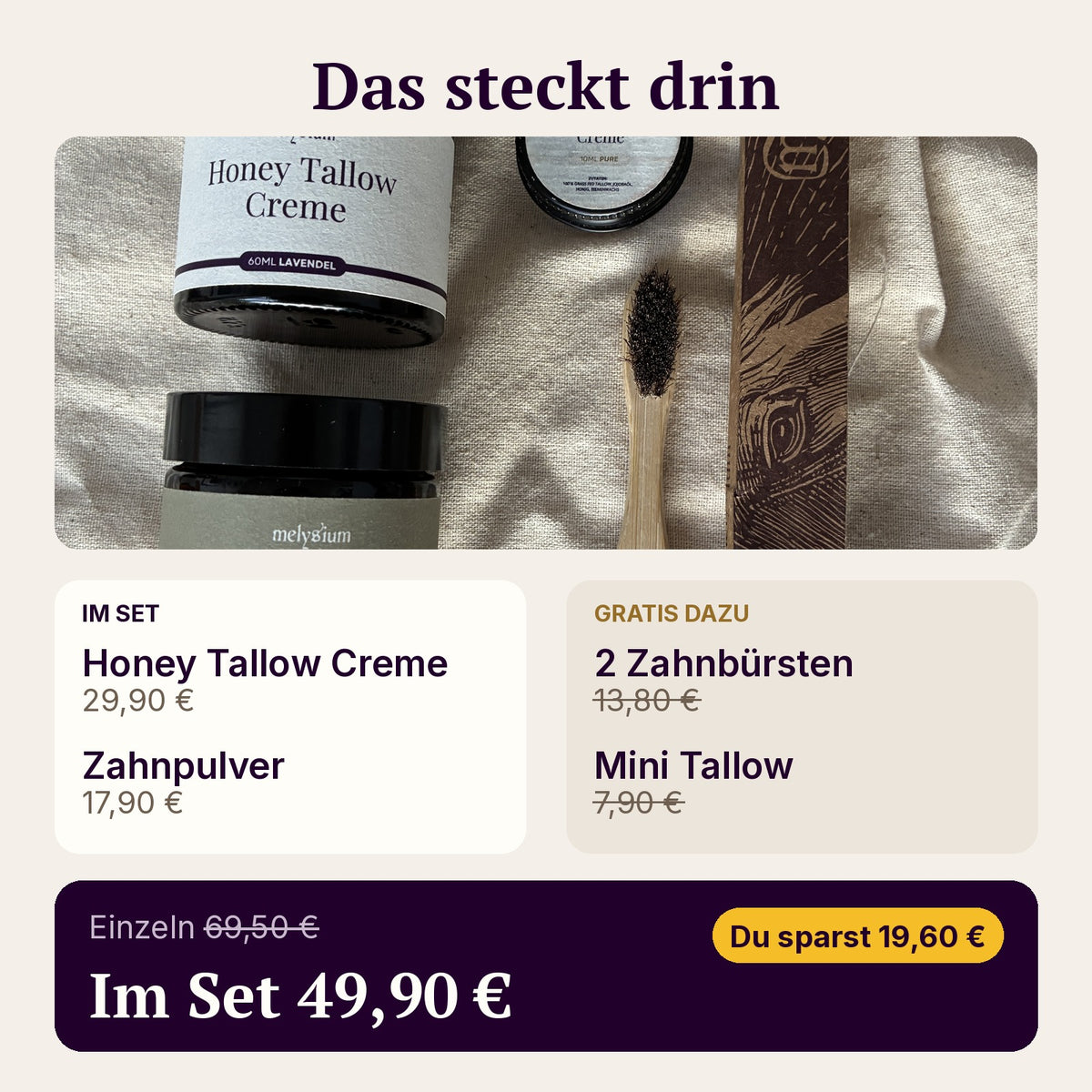 Tallow & Tooth Set: Das steckt drin, Ersparnis gegenüber Einzelkauf